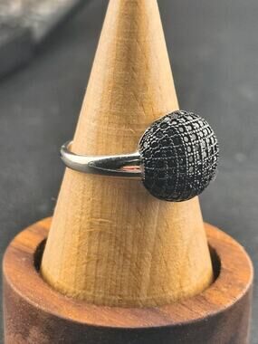 925 Sterling Silver Black Spinel Pave Round Dome Cocktail Ring Size 8.75 3.6g